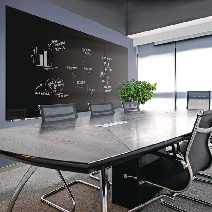 Aria Low-Profile Frameless Magnetic Glassboard, 48" x 36", Black Surface