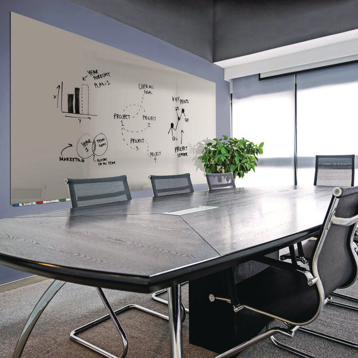 Aria Low-Profile Frameless Magnetic Glassboard, 72" x 48", Gray Surface