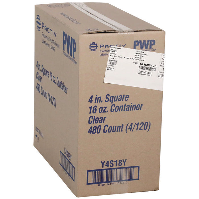PET Square Container, 16 oz, 4 x 4 x 3, Clear, Plastic, 480/Carton
