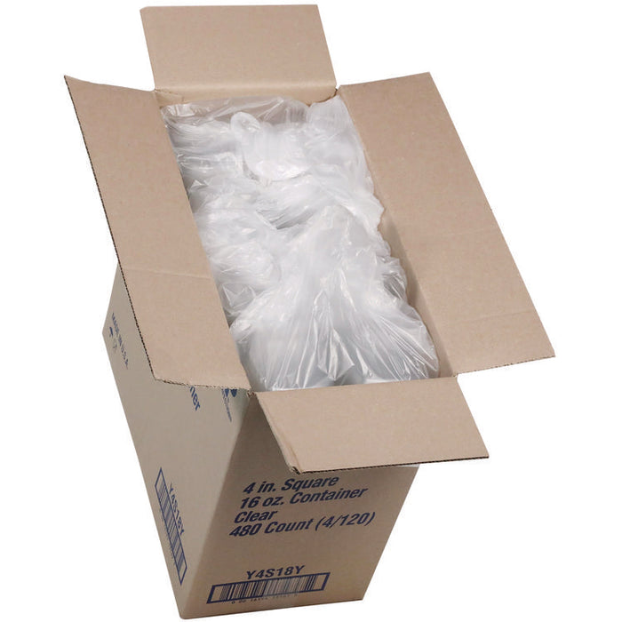 PET Square Container, 16 oz, 4 x 4 x 3, Clear, Plastic, 480/Carton