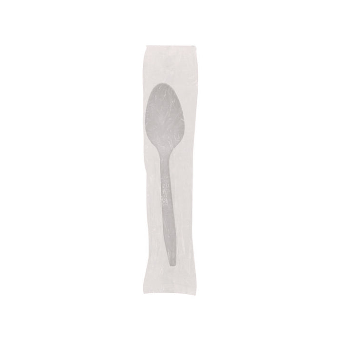 Fieldware Cutlery, Individually Wrapped, Mediumweight Spoon, Plastic, White, 1,000/Carton