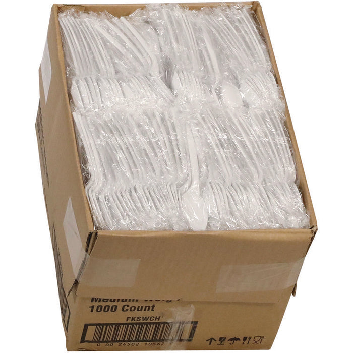 Fieldware Cutlery, Individually Wrapped, Mediumweight Spoon, Plastic, White, 1,000/Carton