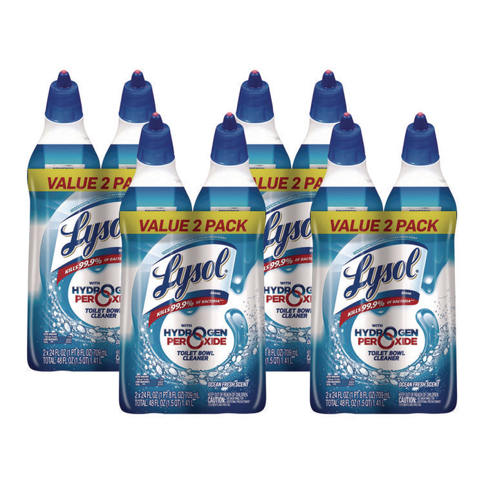 Toilet Bowl Cleaner with Hydrogen Peroxide, Ocean Fresh Scent, 24 oz Angle-Neck Bottle, 2/Pack, 4 Packs/Carton