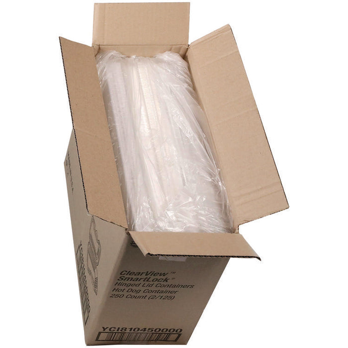 Hinged Lid Hot Dog Container, 6.5 x 2.8 x 2.3, Clear, Plastic, 250/Carton
