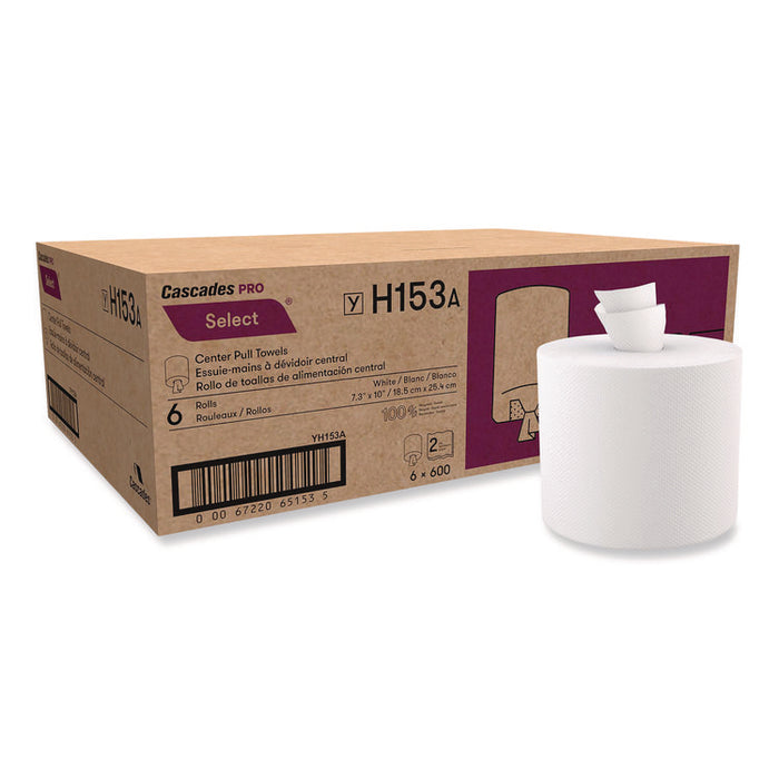 Select Center-Pull Paper Towels, 2-Ply, 7.3 x 10, White, 600/Roll, 6 Rolls/Carton