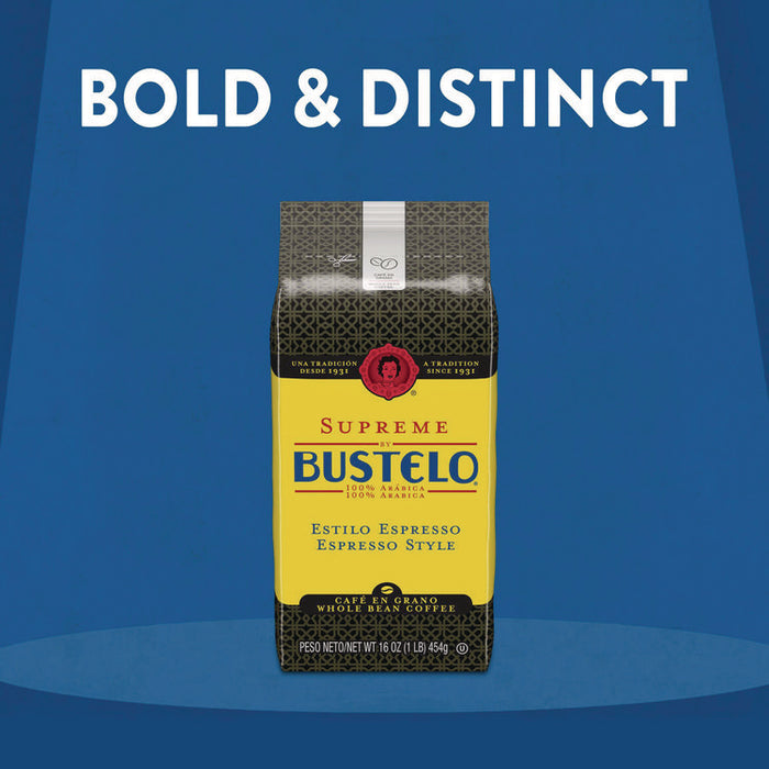 Cafe Bustelo Whole Bean Coffee, Espresso, 32 oz Bag, 4/Carton