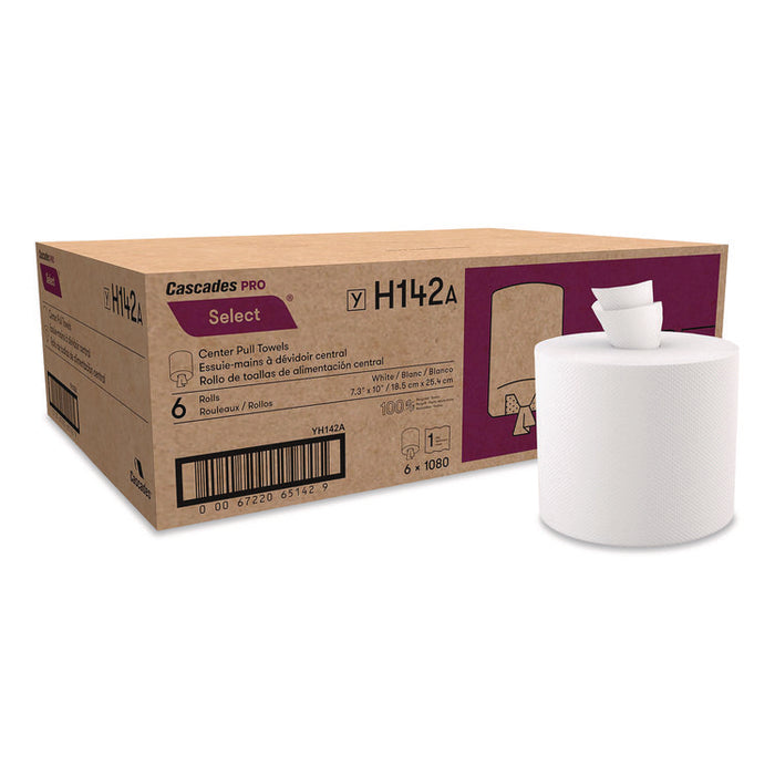 Select Center-Pull Paper Towels, 1-Ply, 7.31 x 10, White, 1,080/Roll, 6 Rolls/Carton