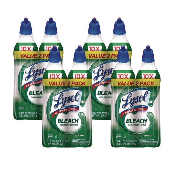 Disinfectant Toilet Bowl Cleaner with Bleach, Clean Scent, 24 oz Angle-Neck Bottle, 8/Carton