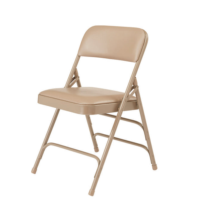 1300 Series Premium Vinyl Upholstered Triple Brace Double Hinge Folding Chair, Supports 500 lb, Beige Seat/Back/Base, 4/CT