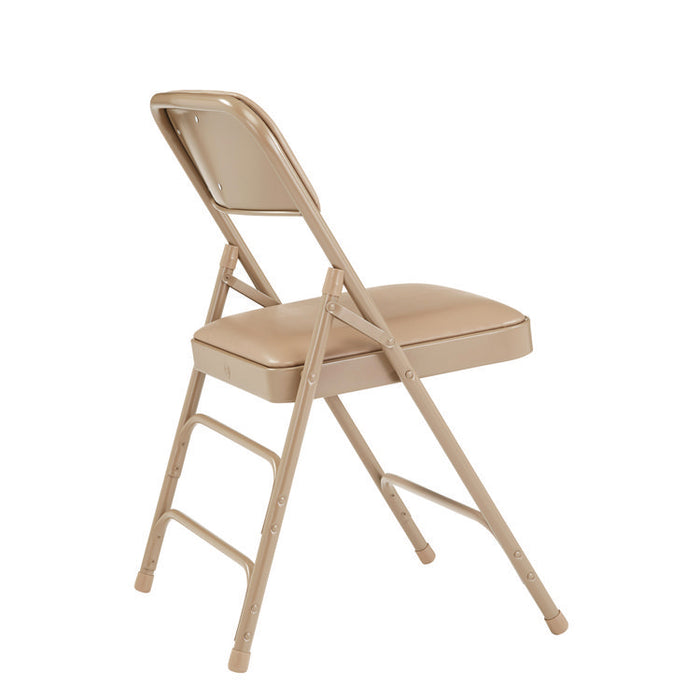 1300 Series Premium Vinyl Upholstered Triple Brace Double Hinge Folding Chair, Supports 500 lb, Beige Seat/Back/Base, 4/CT