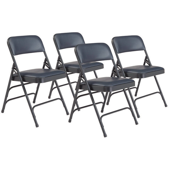 1300 Series Premium Vinyl Upholstered Triple Brace Double Hinge Folding Chair, Supports 500 lb, Blue Seat/Back/Base, 4/Carton