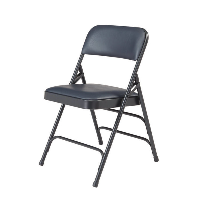 1300 Series Premium Vinyl Upholstered Triple Brace Double Hinge Folding Chair, Supports 500 lb, Blue Seat/Back/Base, 4/Carton