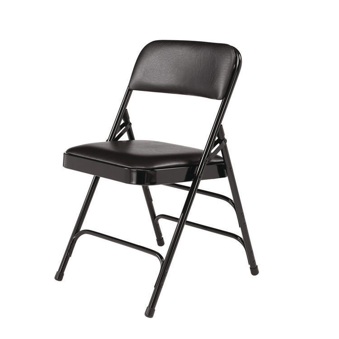 1300 Series Premium Vinyl Upholstered Triple Brace Double Hinge Folding Chair, Supports 500 lb, Black Seat/Back/Base, 4/CT