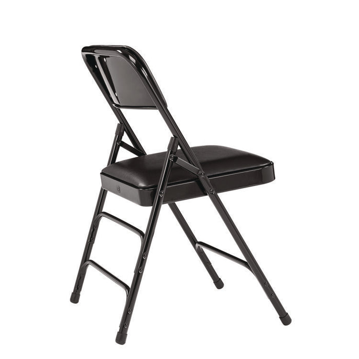 1300 Series Premium Vinyl Upholstered Triple Brace Double Hinge Folding Chair, Supports 500 lb, Black Seat/Back/Base, 4/CT