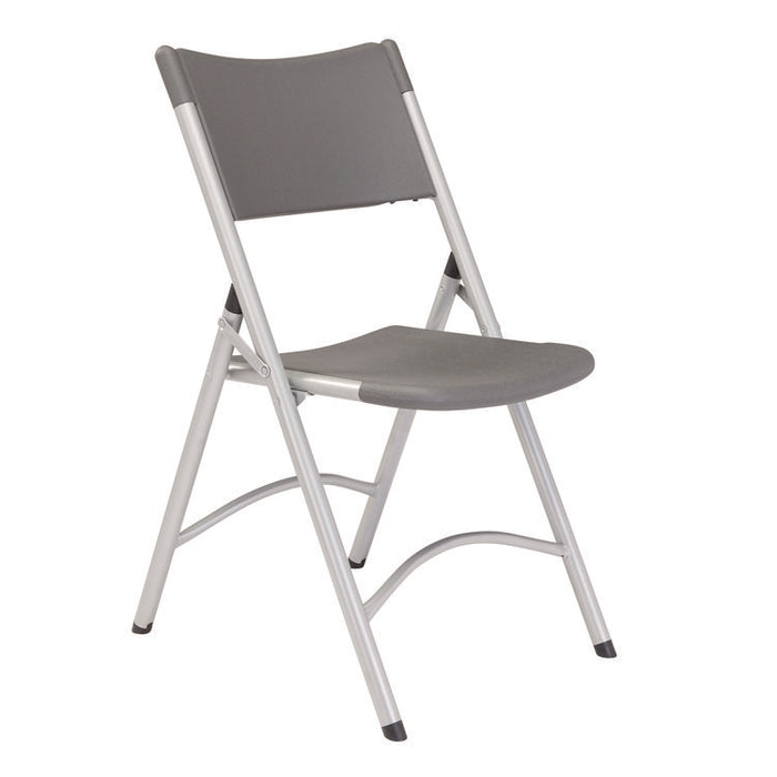 600 Series Heavy Duty Plastic Folding Chair, Supports Up to 500 lb, 18" Seat Height, Gray Seat/Back, Silver Base, 4/Carton