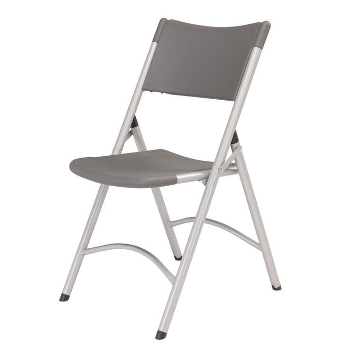 600 Series Heavy Duty Plastic Folding Chair, Supports Up to 500 lb, 18" Seat Height, Gray Seat/Back, Silver Base, 4/Carton
