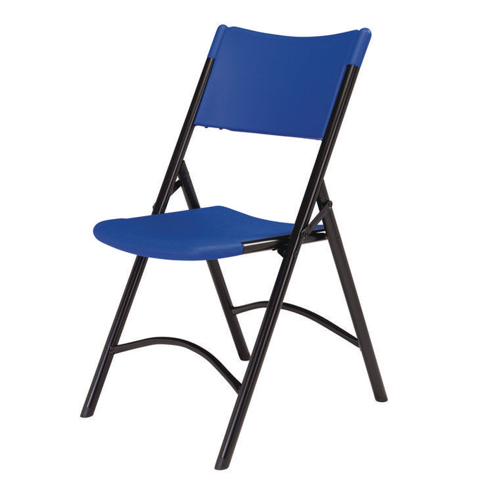 600 Series Heavy Duty Plastic Folding Chair, Supports Up to 500 lb, 18" Seat Height, Blue Seat/Back, Black Base, 4/Carton