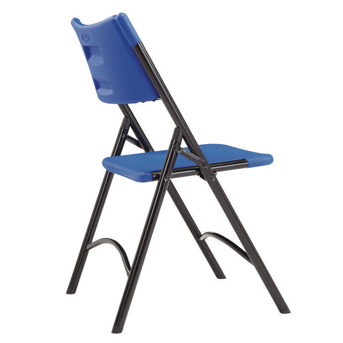 600 Series Heavy Duty Plastic Folding Chair, Supports Up to 500 lb, 18" Seat Height, Blue Seat/Back, Black Base, 4/Carton