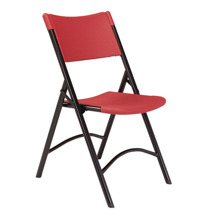 600 Series Heavy Duty Plastic Folding Chair, Supports Up to 500 lb, 18" Seat Height, Red Seat/Back, Black Base, 4/Carton