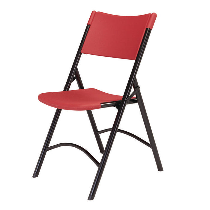 600 Series Heavy Duty Plastic Folding Chair, Supports Up to 500 lb, 18" Seat Height, Red Seat/Back, Black Base, 4/Carton