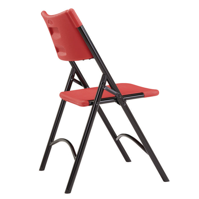 600 Series Heavy Duty Plastic Folding Chair, Supports Up to 500 lb, 18" Seat Height, Red Seat/Back, Black Base, 4/Carton