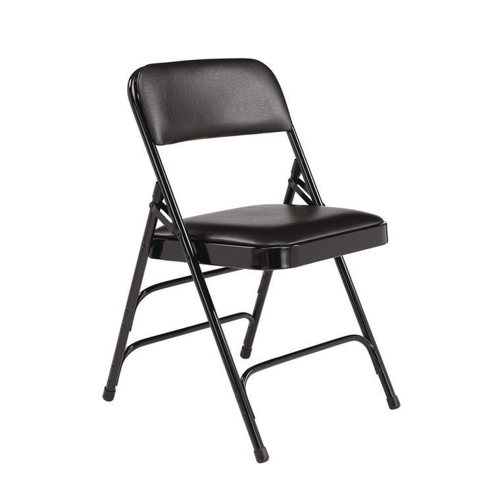 1300 Series Premium Vinyl Upholstered Triple Brace Double Hinge Folding Chair, Supports 500 lb, Black Seat/Back/Base, 4/CT