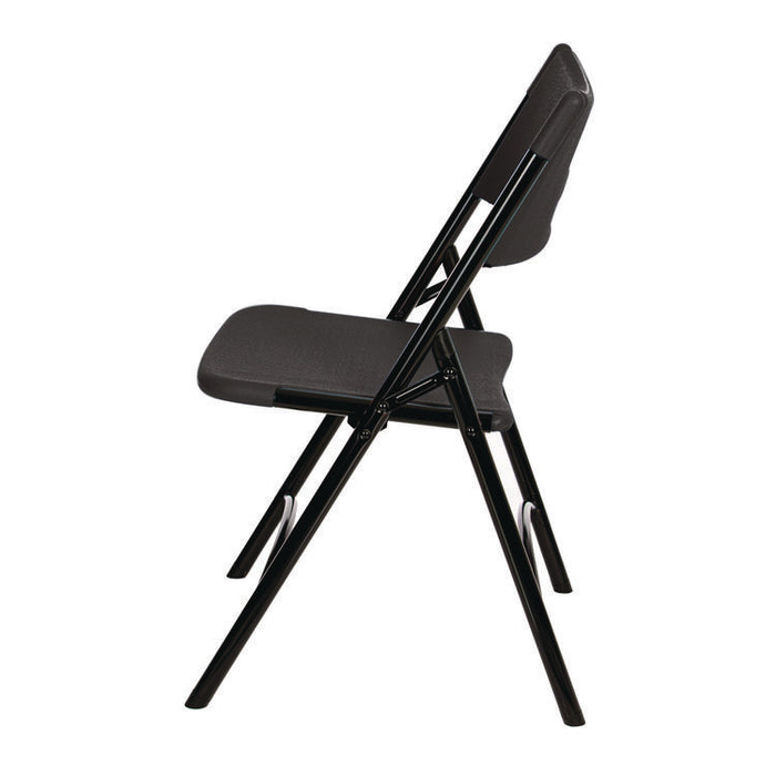 600 Series Heavy Duty Plastic Folding Chair, Supports Up to 500 lb, 18" Seat Height, Black Seat/Back/Base, 4/Carton