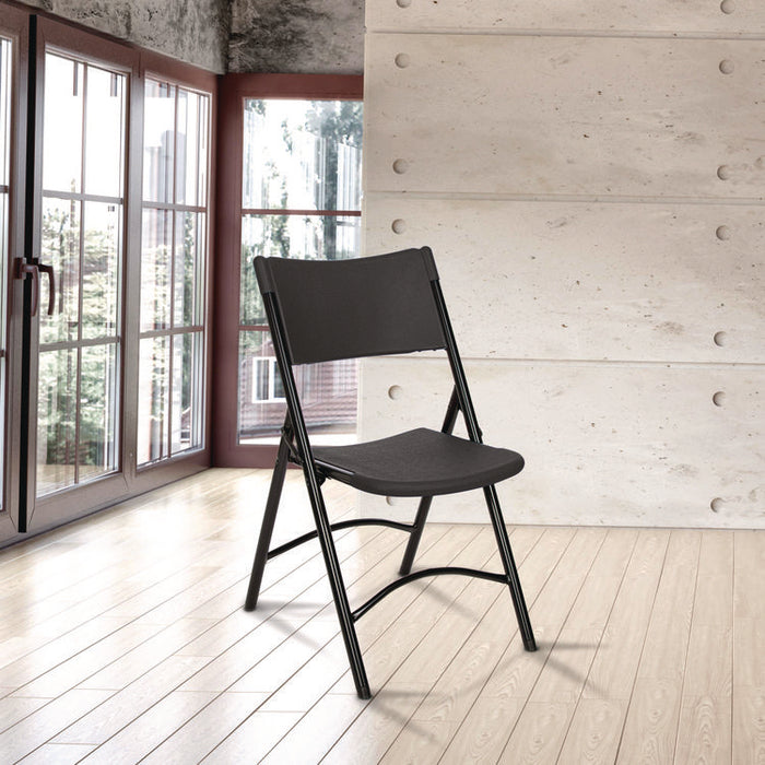600 Series Heavy Duty Plastic Folding Chair, Supports Up to 500 lb, 18" Seat Height, Black Seat/Back/Base, 4/Carton
