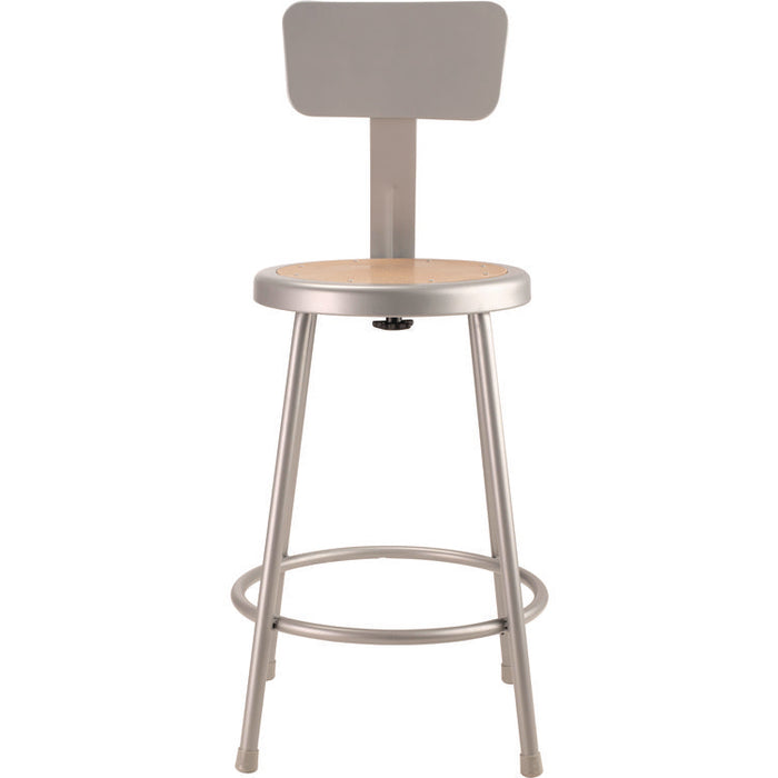 6200 Series Heavy Duty Steel Stool With Backrest, Supports Up to 500 lb, 24" Seat Height, Brown Seat, Gray Back/Base