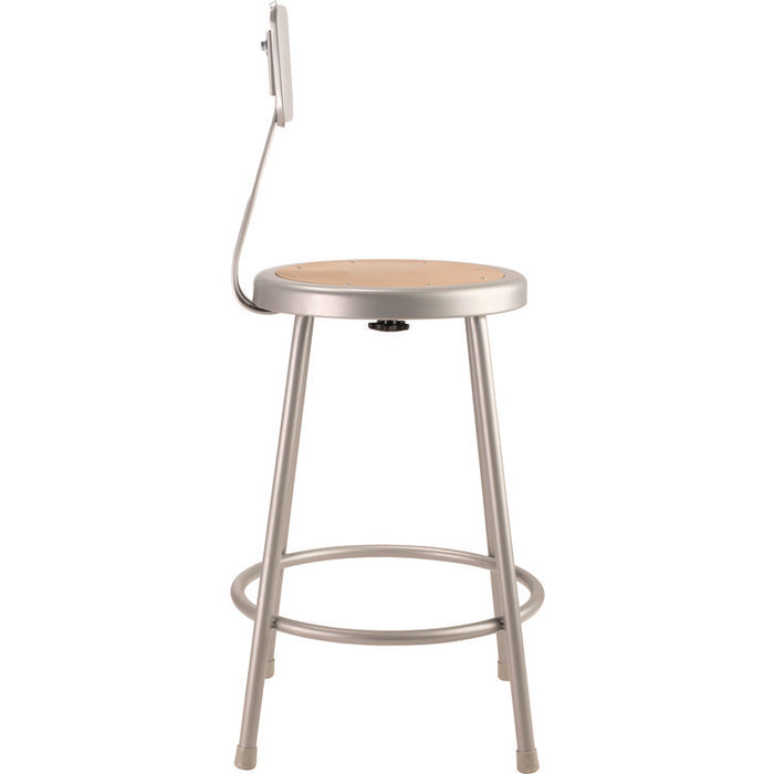 6200 Series Heavy Duty Steel Stool With Backrest, Supports Up to 500 lb, 24" Seat Height, Brown Seat, Gray Back/Base