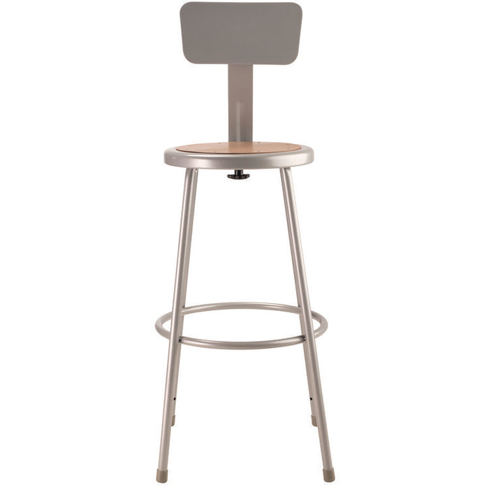 6200 Series Heavy Duty Steel Stool With Backrest, Supports Up to 500 lb, 30" Seat Height, Brown Seat, Gray Back/Base