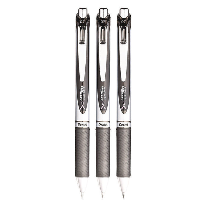 EnerGel RTX Deluxe Gel Pen, Retractable, Medium 0.7 mm, Black Ink, Black Barrel, 3/Pack