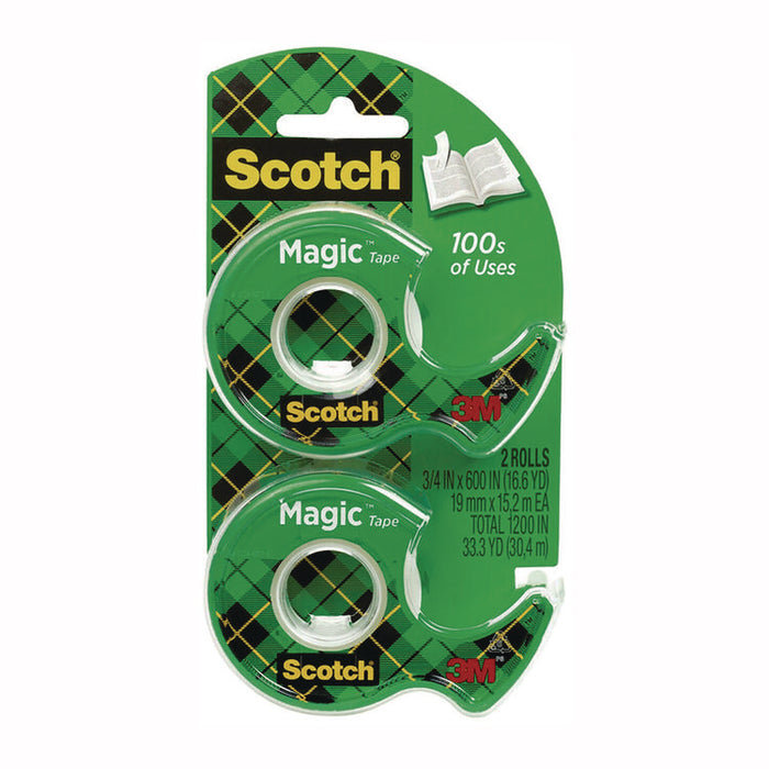 Magic Tape in Handheld Dispenser, 1" Core, 0.75" x 50 ft, Clear, 2/Pack