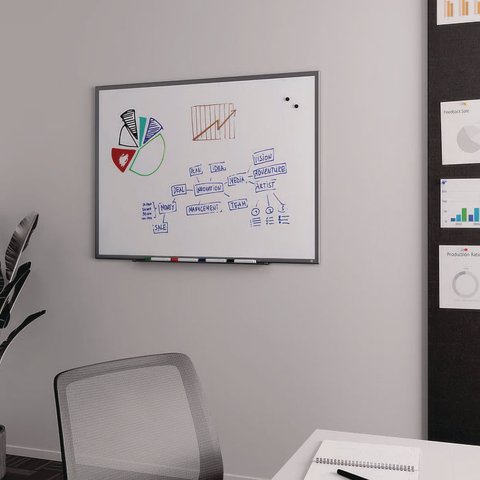 Magnetic Steel Dry Erase Board, 36" x 48", White Surface, Gray/Natural Aluminum Frame