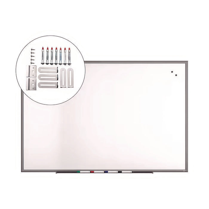 Magnetic Porcelain Dry Erase Board, 72" x 48", White Surface, Gray/Natural Aluminum Frame