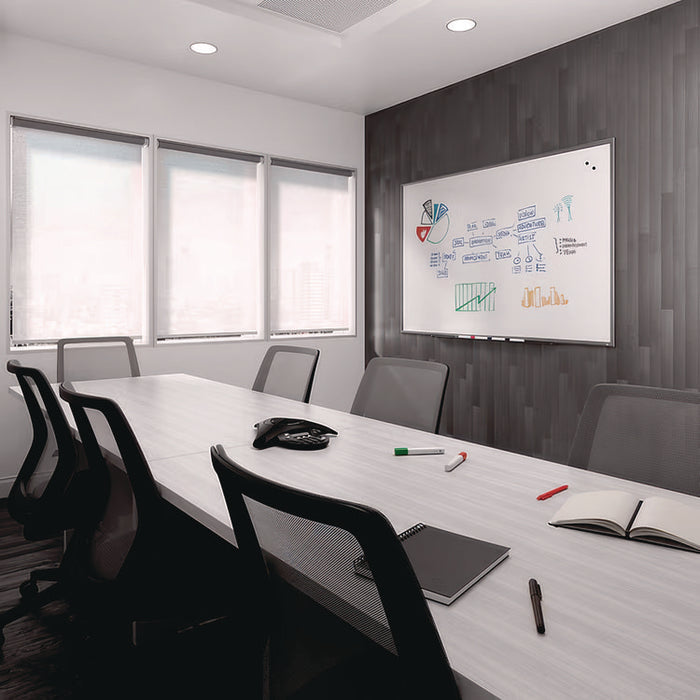 Magnetic Porcelain Dry Erase Board, 72" x 48", White Surface, Gray/Natural Aluminum Frame