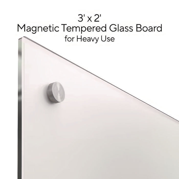 Magnetic Tempered Glass Dry Erase Board, 36" x 24", White Surface