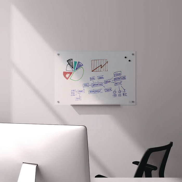 Magnetic Tempered Glass Dry Erase Board, 36" x 24", White Surface
