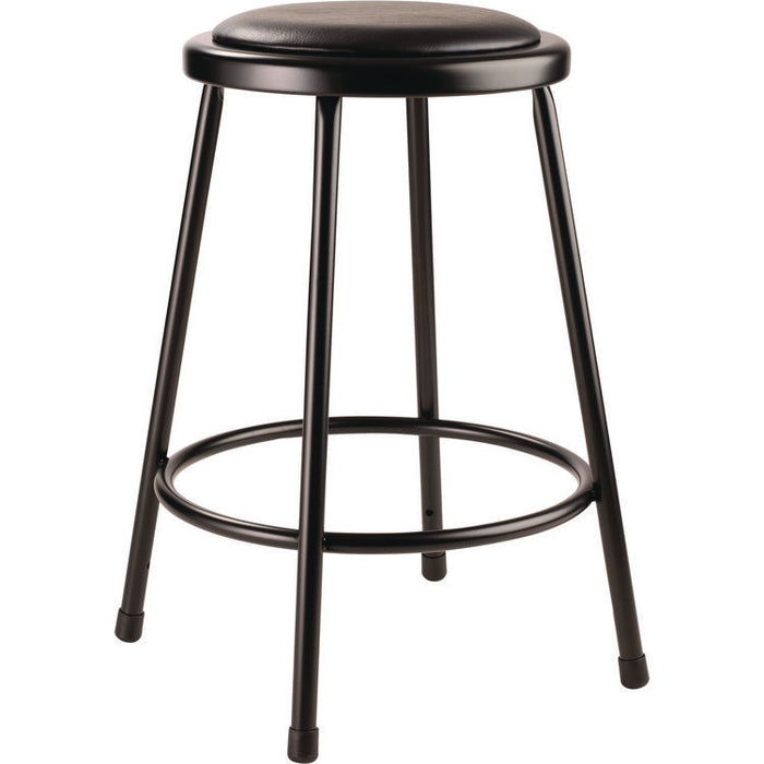 6400 Series Fixed Height Heavy Duty Vinyl Padded Steel Stool, Backless, Supports 500 lb, 24" Seat Height, Black Seat/Base