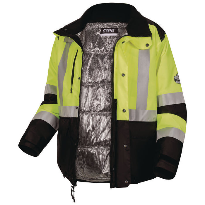 GloWear Class 3 Hi-Vis Winter Jacket with AmpliFIRE Heat Reflective Lining, 5X-Large, Lime