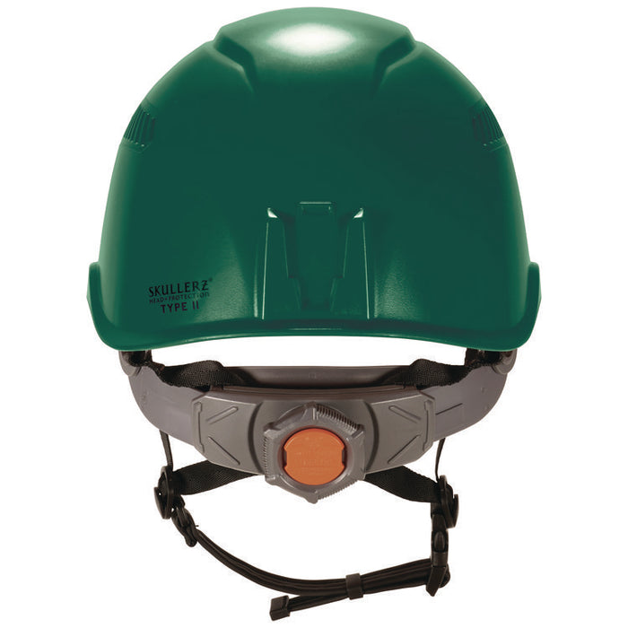 Skullerz 8977 Class C Safety Helmet with Adjustable Venting, Brimless, 6-Point Ratchet, One Size Fits Most (6.5 to 8), Green