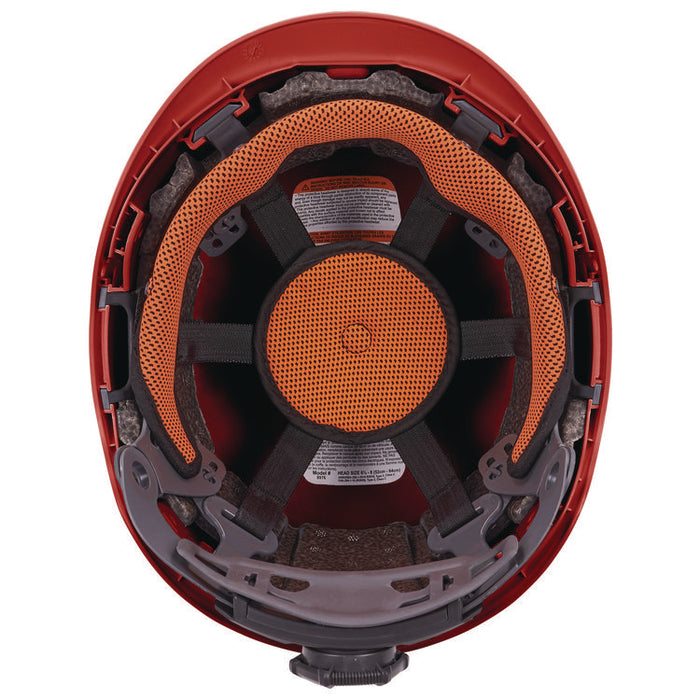 Skullerz 8976LED Class E Safety Helmet with LED Light, Brimless, 6-Point Standard Ratchet, One Size Fits Most (6.5 to 8), Red