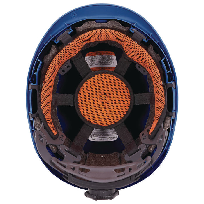 Skullerz 8976LED Class E Safety Helmet with LED Light, Brimless, 6-Point Ratchet, One Size Fits Most (6.5 to 8), Blue