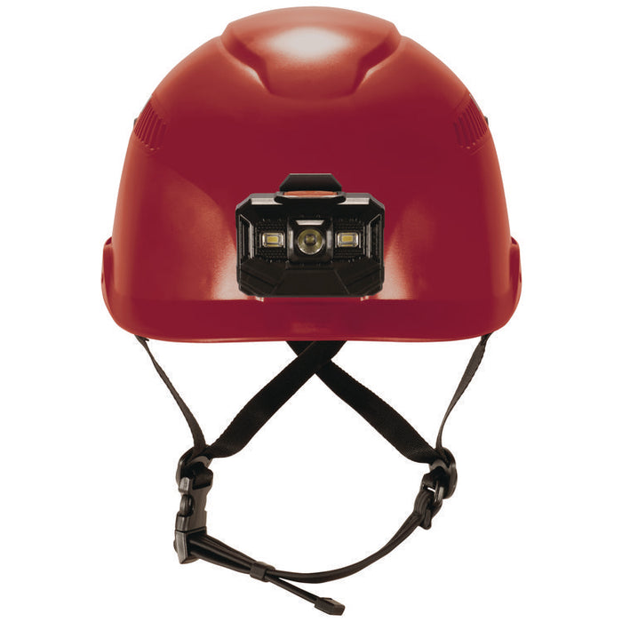 Skullerz 8977LED Class C Safety Helmet with LED Light and Adjustable Venting, 6-Point Ratchet, One Size Fits Most, Red