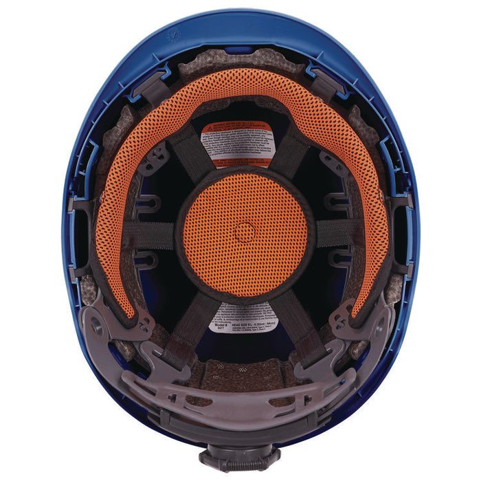 Skullerz 8977LED Class C Safety Helmet with LED Light and Adjustable Venting, 6-Point Ratchet, One Size Fits Most, Blue