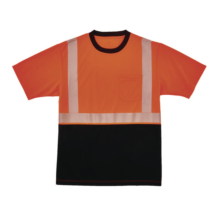 GloWear 8280BK Class 2 Performance T-Shirt with Black Bottom, 5X-Large Long, Orange