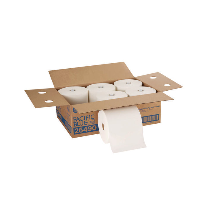 Pacific Blue Ultra Paper Towels, 1-Ply, 7.87" x 1,150 ft, White, 6 Rolls/Carton