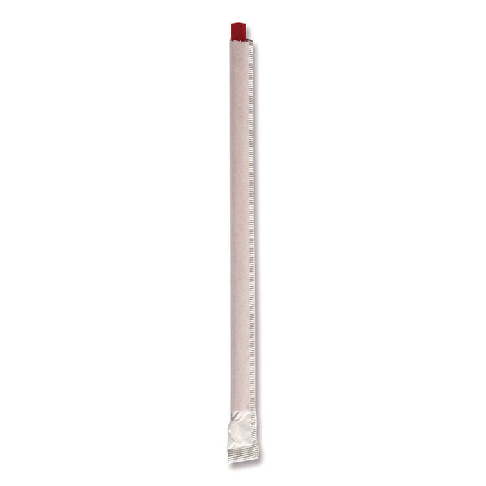 Wrapped Giant Straws, 7.75", Polypropylene, Red, 300/Pack, 24 Packs/Carton