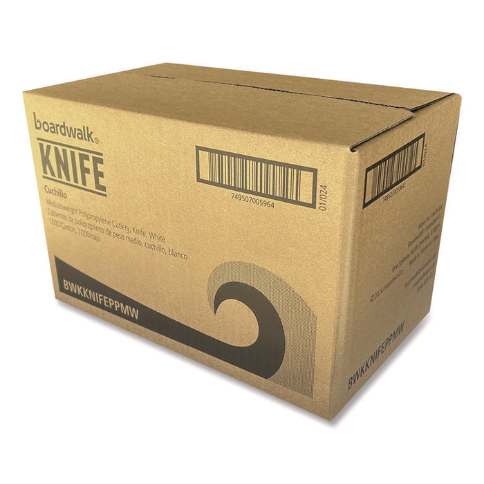 Mediumweight Polypropylene Cutlery, Knife, 5.86", Plastic, White, 1,000/Carton