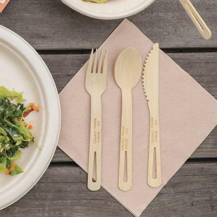 Bamboo Cutlery, Fork/Knife/Napkin/Spoon, Paper, Natural, 250/Carton